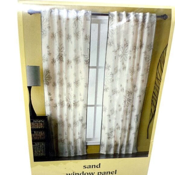 PIER 1 IMPORTS Curtains Pair of Panels Sand Floral Sheer Rod Pocket NEW 42x84 - Picture 2 of 11